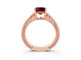 Rose gold Cushion Cut Garnet Engagement Ring with Milgrain Channel Set Band and Prong Setting_3
