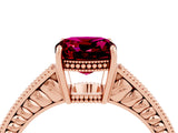 Rose gold Cushion Cut Garnet Engagement Ring with Milgrain Channel Set Band and Prong Setting_4
