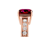 Rose gold Cushion Cut Garnet Engagement Ring with Milgrain Channel Set Band and Prong Setting_5