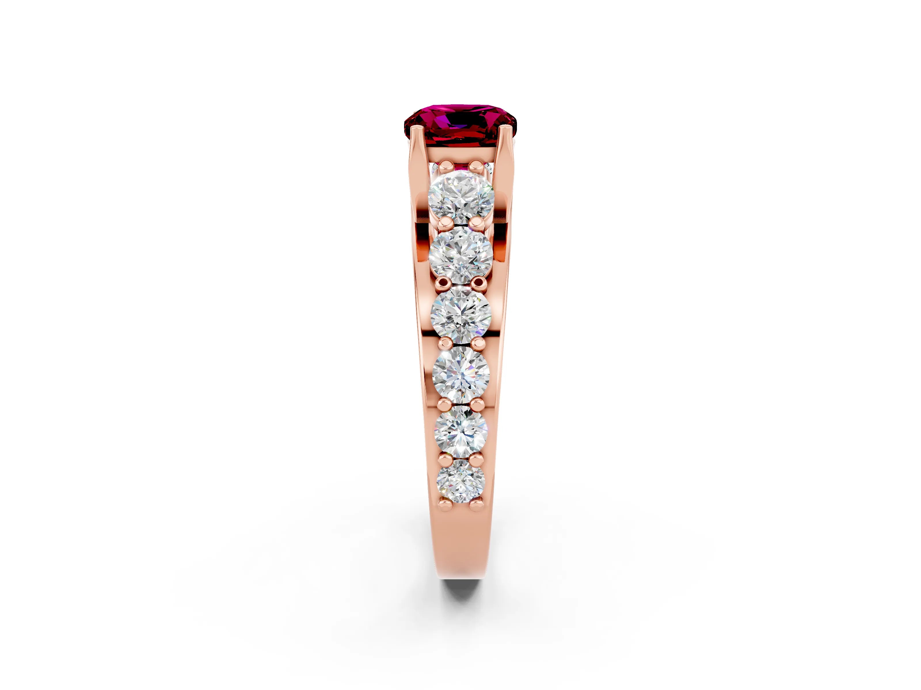 Rose gold Cushion Cut Garnet Engagement Ring with Pavé Band and Four-Prong Setting_2