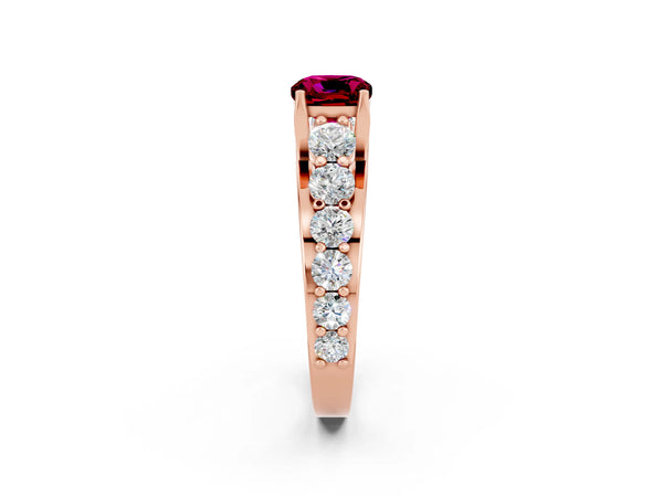 Rose gold Cushion Cut Garnet Engagement Ring with Pavé Band and Four-Prong Setting