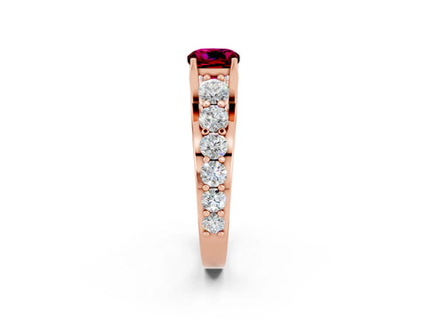 Rose gold Cushion Cut Garnet Engagement Ring with Pavé Band and Four-Prong Setting_2