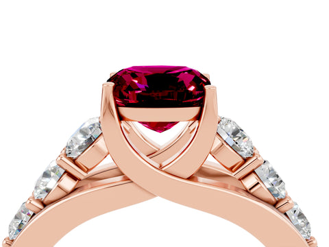 Rose gold Cushion Cut Garnet Engagement Ring with Pavé Band and Four-Prong Setting_4