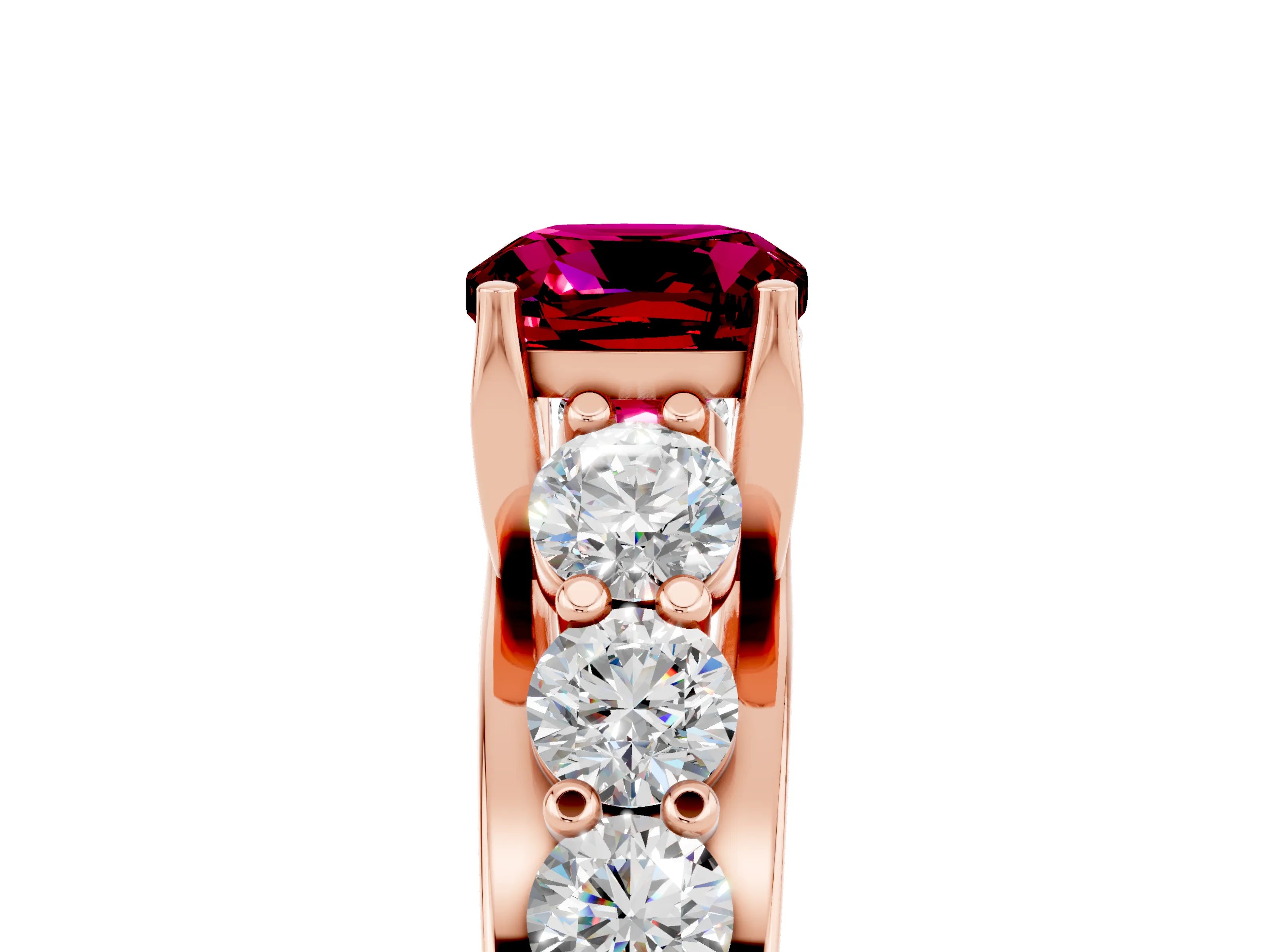 Rose gold Cushion Cut Garnet Engagement Ring with Pavé Band and Four-Prong Setting_5