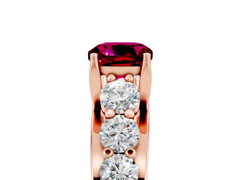 Rose gold Cushion Cut Garnet Engagement Ring with Pavé Band and Four-Prong Setting_5
