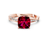 Rose gold Cushion Cut Garnet Engagement Ring with Side Stone Accents and Four-Prong Setting_24
