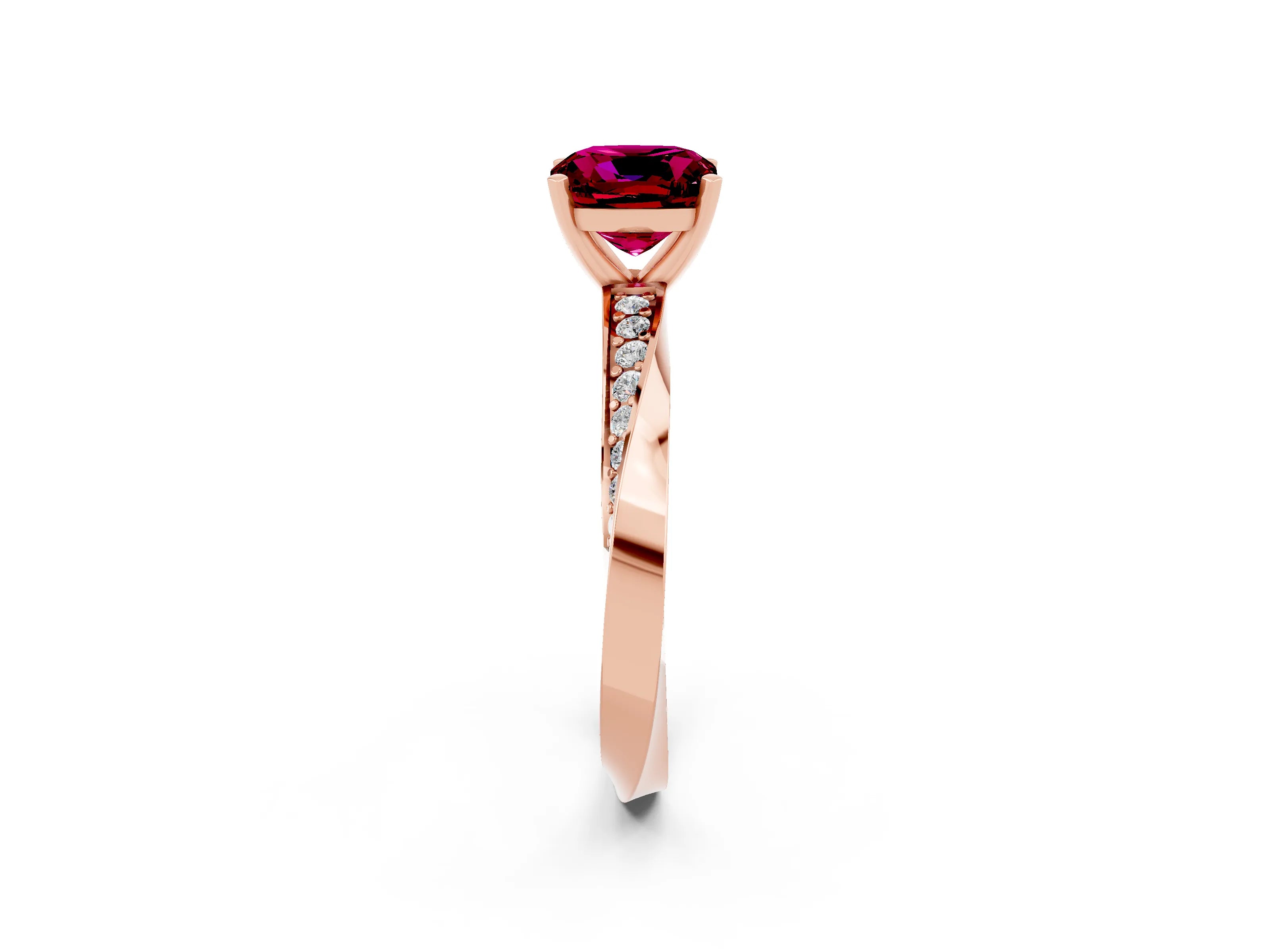 Rose gold Cushion Cut Garnet Engagement Ring with Side Stone Accents and Four-Prong Setting_29