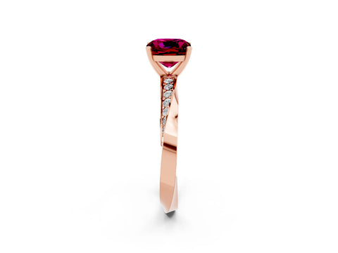 Rose gold Cushion Cut Garnet Engagement Ring with Side Stone Accents and Four-Prong Setting_29
