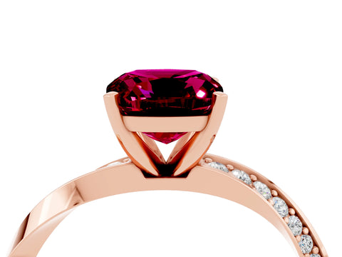Rose gold Cushion Cut Garnet Engagement Ring with Side Stone Accents and Four-Prong Setting_31
