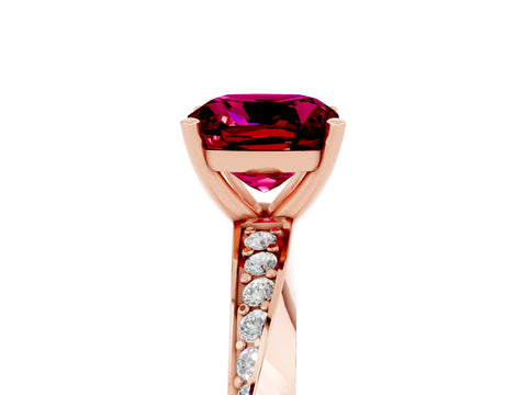 Rose gold Cushion Cut Garnet Engagement Ring with Side Stone Accents and Four-Prong Setting_32