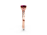 Rose gold Cushion Cut Garnet Engagement Ring with Side Stone Accents and Four-Prong Setting_86