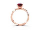 Rose gold Cushion Cut Garnet Engagement Ring with Side Stone Accents and Four-Prong Setting_87