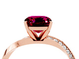Rose gold Cushion Cut Garnet Engagement Ring with Side Stone Accents and Four-Prong Setting_88