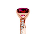 Rose gold Cushion Cut Garnet Engagement Ring with Side Stone Accents and Four-Prong Setting_89