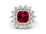Rose gold Cushion Cut Garnet Floral Double Halo Engagement Ring with Prong Setting_60