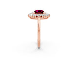 Rose gold Cushion Cut Garnet Floral Double Halo Engagement Ring with Prong Setting_62