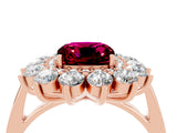 Rose gold Cushion Cut Garnet Floral Double Halo Engagement Ring with Prong Setting_64