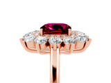 Rose gold Cushion Cut Garnet Floral Double Halo Engagement Ring with Prong Setting_65