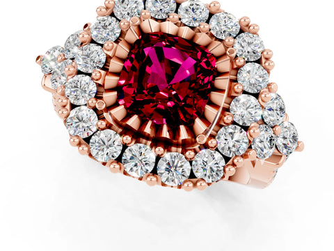 Rose gold Cushion Cut Garnet Halo Ring with Pavé Band and Four-Prong Setting_13