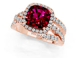 Rose gold Cushion Cut Garnet Halo Ring with Round Split Shank and Prong Setting_49