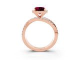 Rose gold Cushion Cut Garnet Halo Ring with Round Split Shank and Prong Setting_51