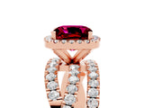 Rose gold Cushion Cut Garnet Halo Ring with Round Split Shank and Prong Setting_53