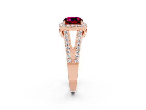 Rose gold Cushion Cut Garnet Halo Ring with Split Shank U-Prong Band and Four-Prong Setting_2