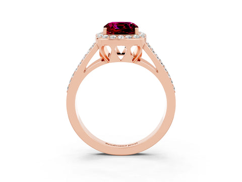 Rose gold Cushion Cut Garnet Halo Ring with Split Shank U-Prong Band and Four-Prong Setting_3