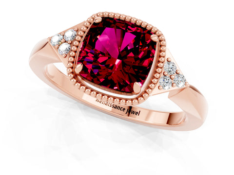 Rose gold Cushion Cut Garnet Halo Ring with Tapered Band and Four-Prong Setting_1