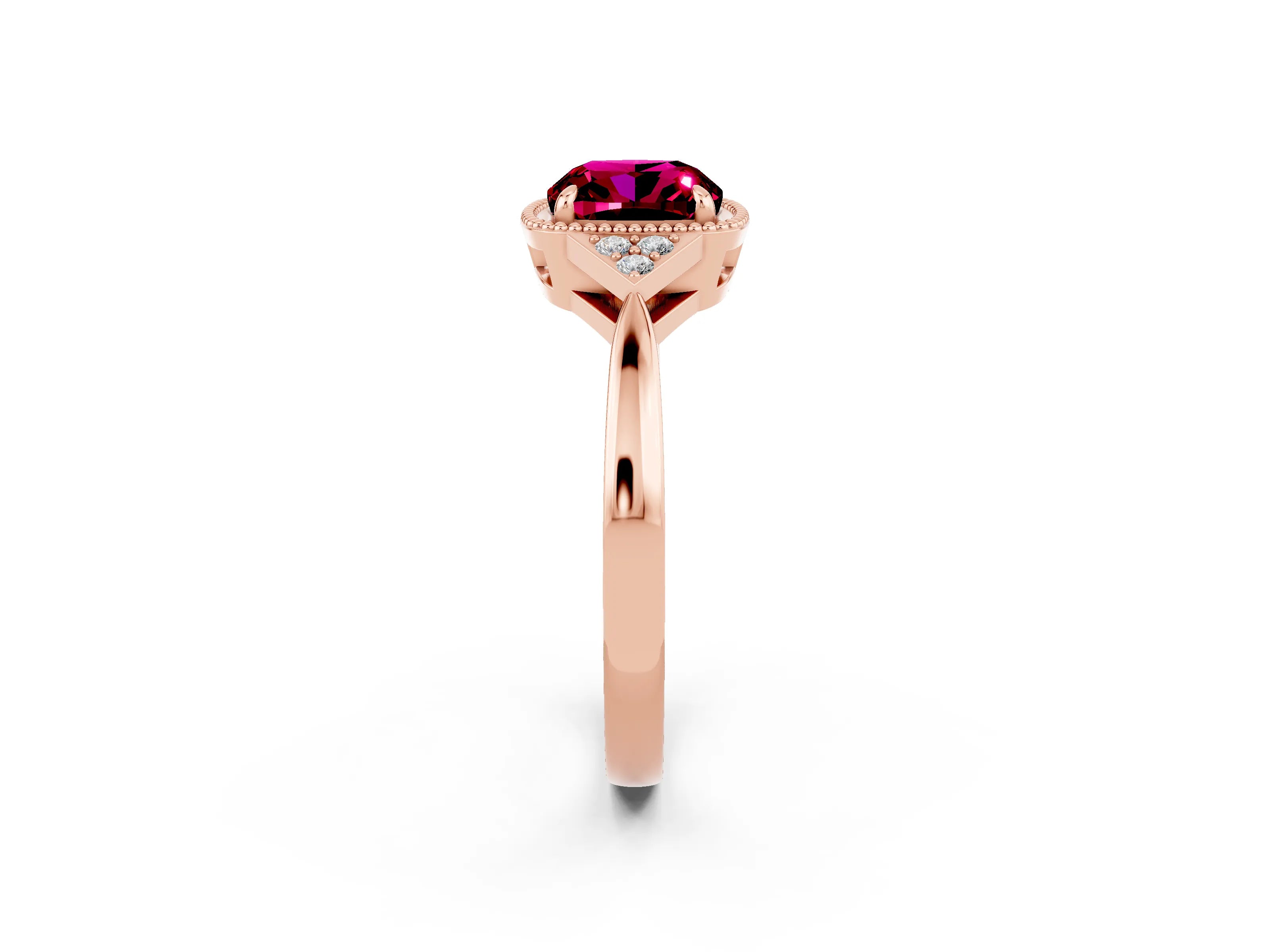 Rose gold Cushion Cut Garnet Halo Ring with Tapered Band and Four-Prong Setting_2
