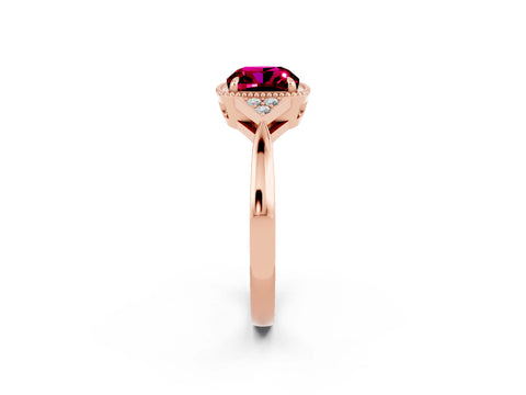 Rose gold Cushion Cut Garnet Halo Ring with Tapered Band and Four-Prong Setting_2