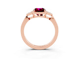 Rose gold Cushion Cut Garnet Halo Ring with Tapered Band and Four-Prong Setting_3