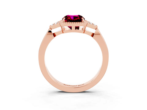 Rose gold Cushion Cut Garnet Halo Ring with Tapered Band and Four-Prong Setting_3