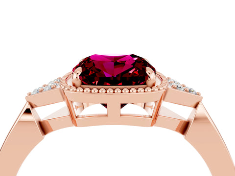 Rose gold Cushion Cut Garnet Halo Ring with Tapered Band and Four-Prong Setting_4