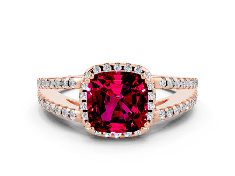 Rose gold Cushion Cut Garnet Halo Split Shank Engagement Ring_12