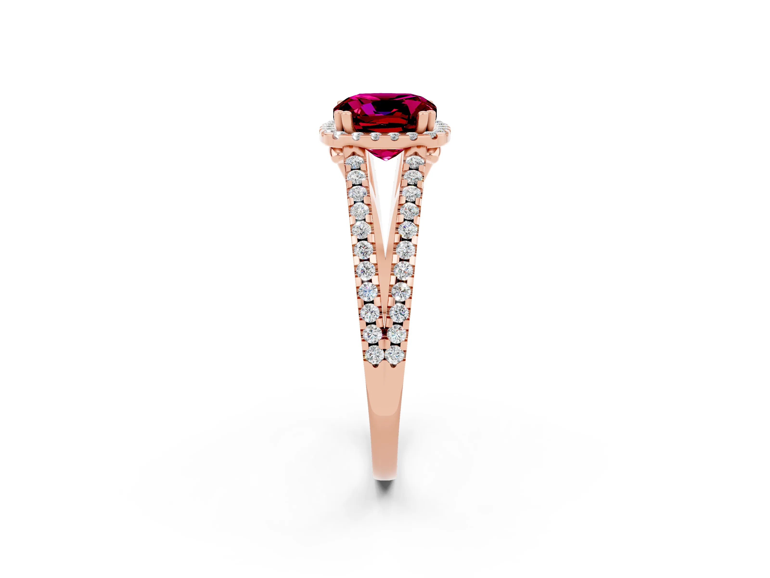 Rose gold Cushion Cut Garnet Halo Split Shank Engagement Ring_14