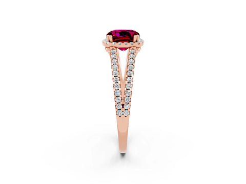 Rose gold Cushion Cut Garnet Halo Split Shank Engagement Ring_14
