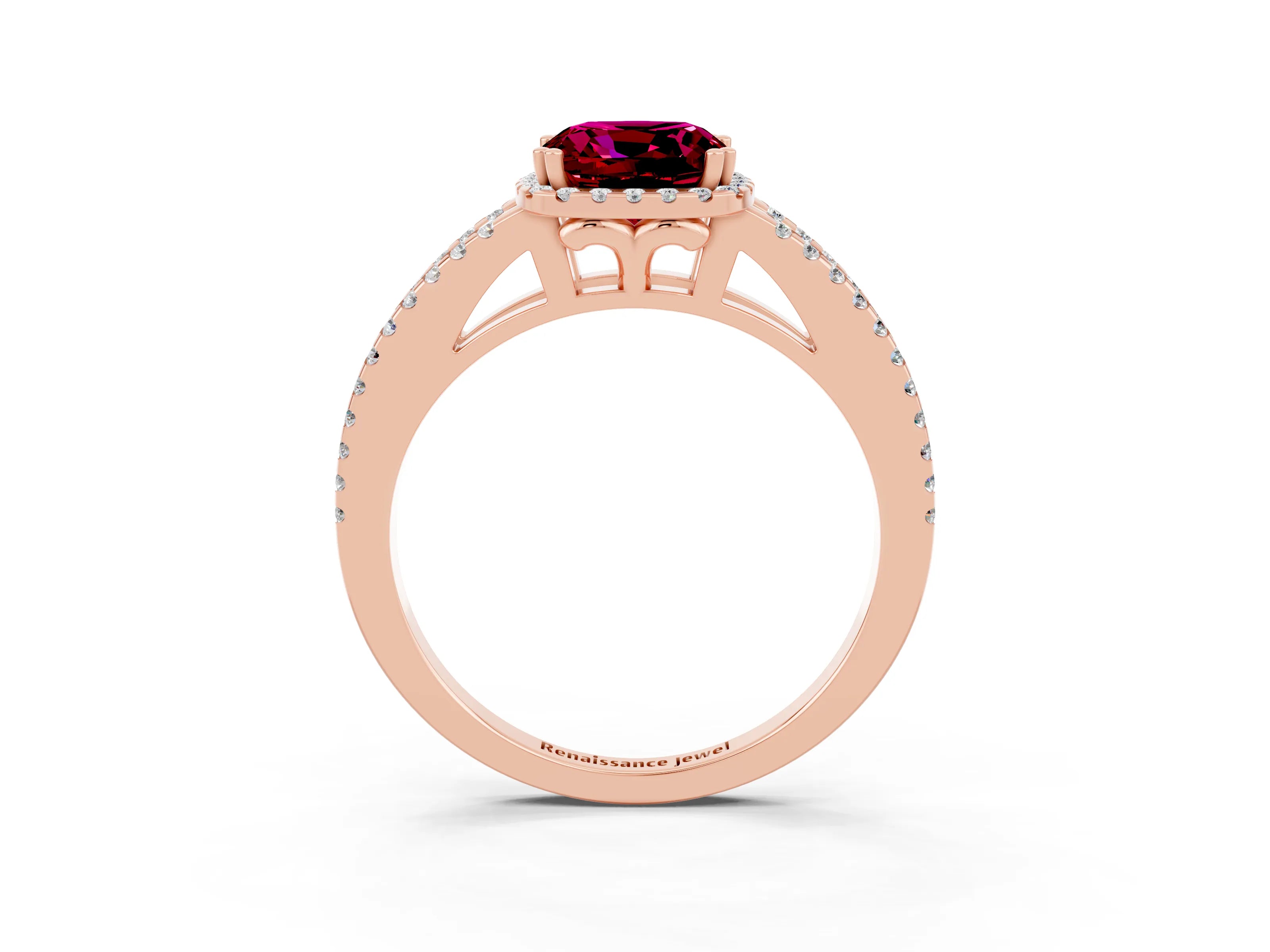 Rose gold Cushion Cut Garnet Halo Split Shank Engagement Ring_15
