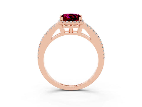 Rose gold Cushion Cut Garnet Halo Split Shank Engagement Ring_15