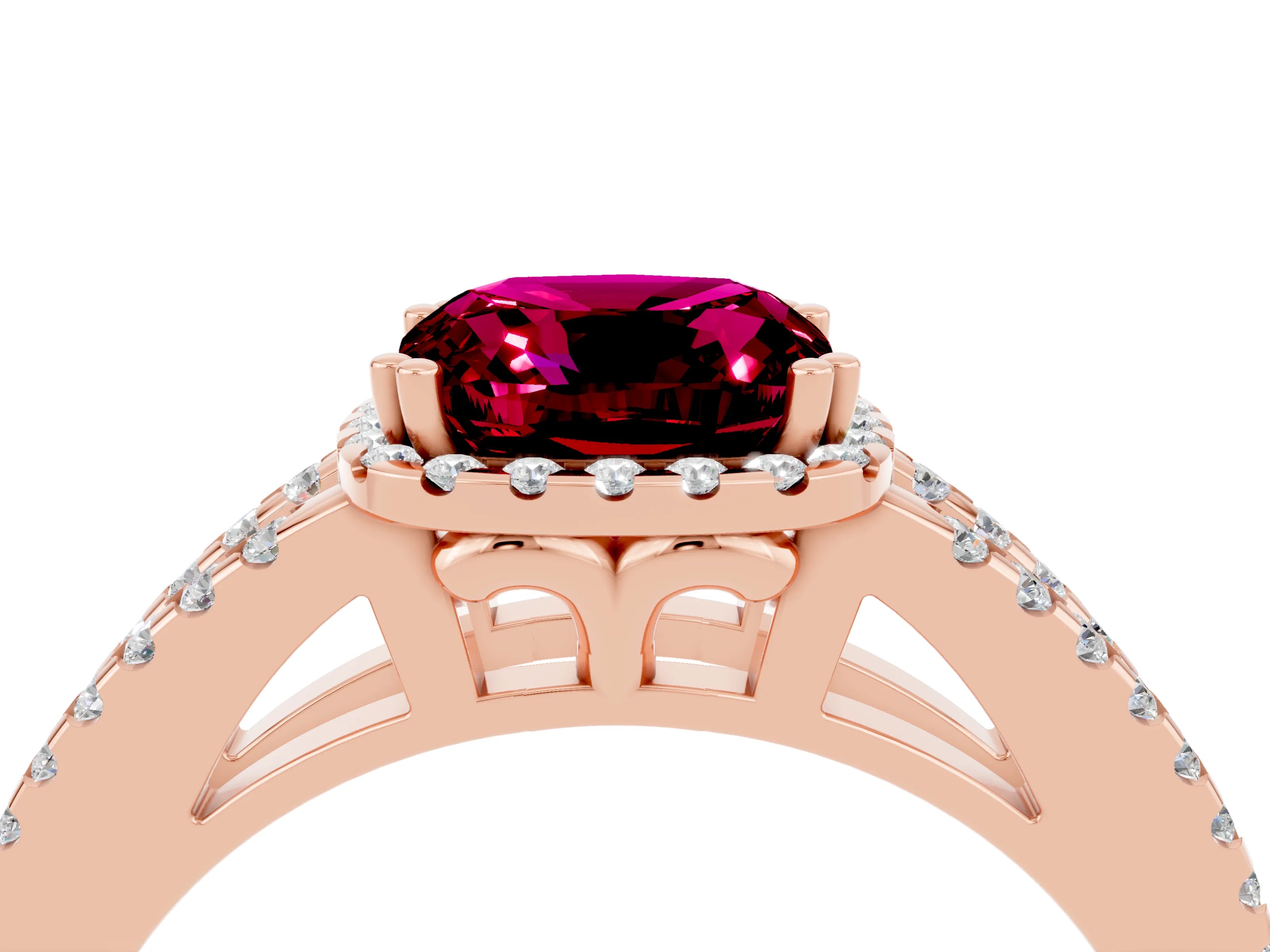 Rose gold Cushion Cut Garnet Halo Split Shank Engagement Ring_16