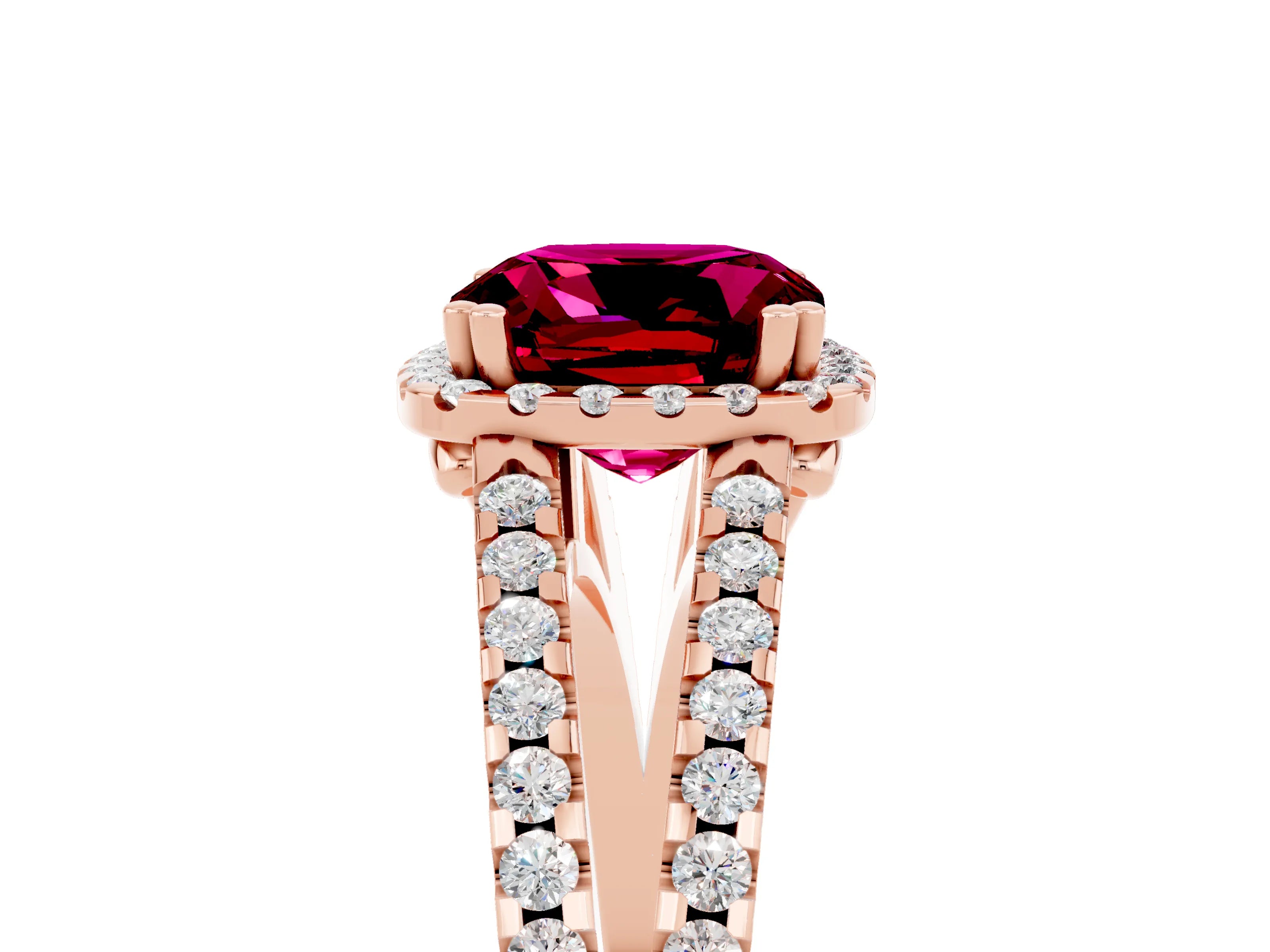 Rose gold Cushion Cut Garnet Halo Split Shank Engagement Ring_17