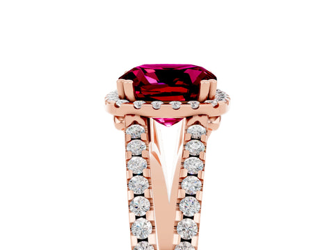Rose gold Cushion Cut Garnet Halo Split Shank Engagement Ring_17