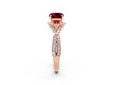 Rose gold Cushion Cut Garnet Halo Twist Band Solitaire Prong Setting Ring_2