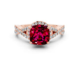 Rose gold Cushion Cut Garnet  Halo Twist Band Solitaire Prong Setting Ring_24