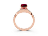 Rose gold Cushion Cut Garnet  Halo Twist Band Solitaire Prong Setting Ring_27