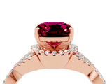 Rose gold Cushion Cut Garnet  Halo Twist Band Solitaire Prong Setting Ring_28