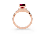 Rose gold Cushion Cut Garnet Halo Twist Band Solitaire Prong Setting Ring_3