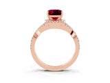 Rose gold Cushion Cut Garnet  Halo Twist Band Solitaire Prong Setting Ring_45