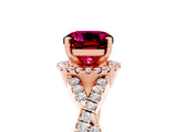 Rose gold Cushion Cut Garnet  Halo Twist Band Solitaire Prong Setting Ring_47