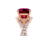 Rose gold Cushion Cut Garnet Halo Twist Band Solitaire Prong Setting Ring_5